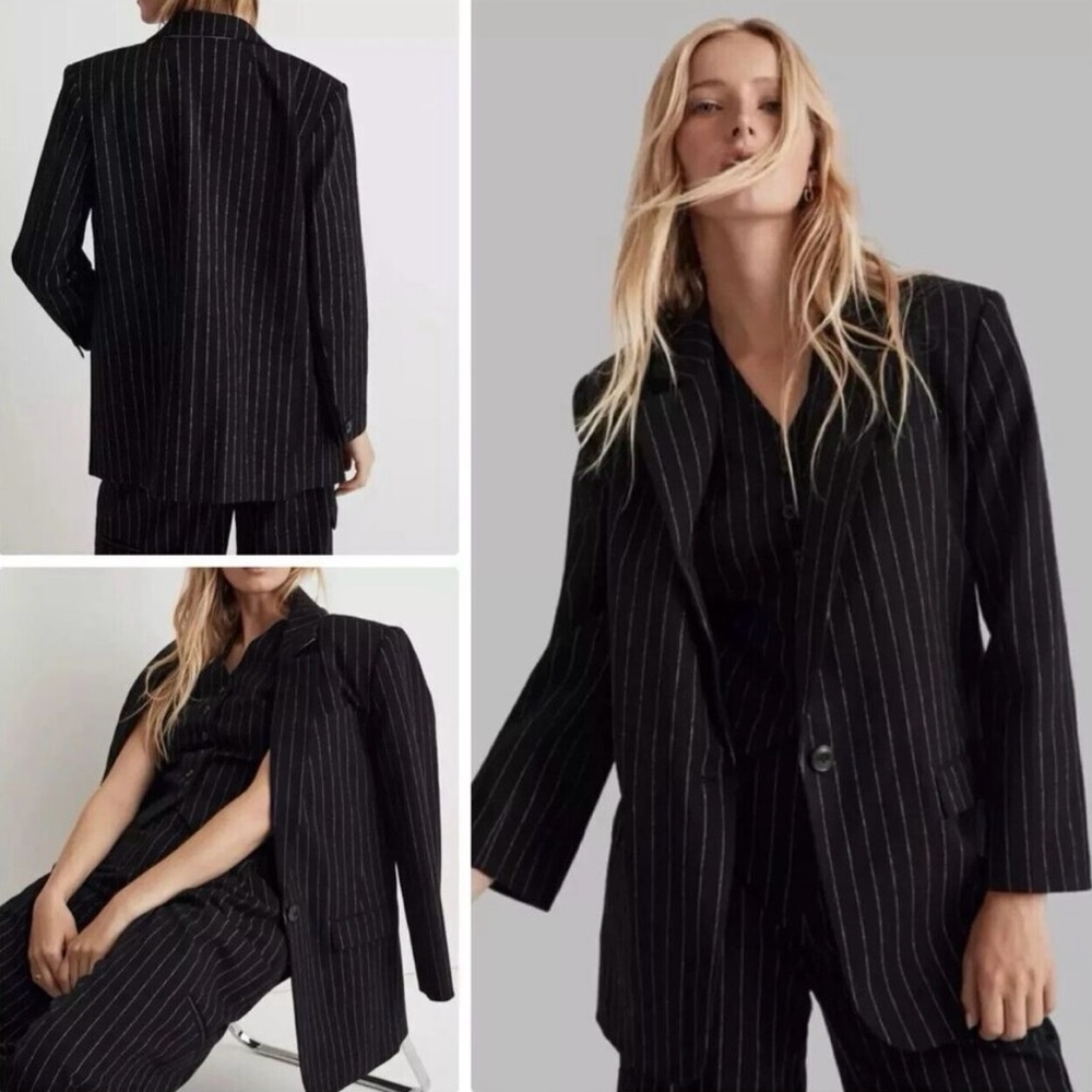 Madewell Black Pinstripe Oversized Blazer